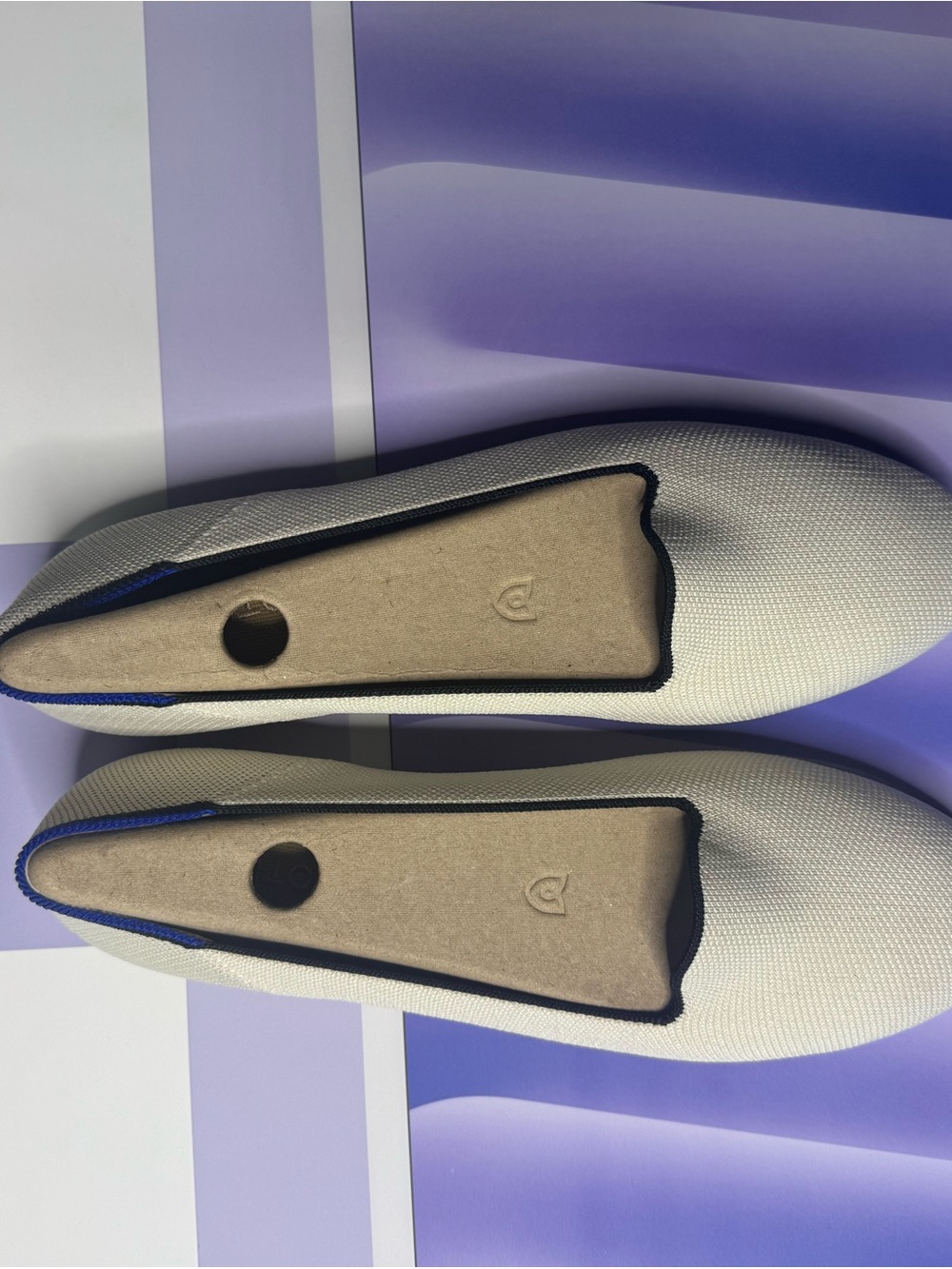 Rothy's White Knit Slip-On Flats with Navy Edge